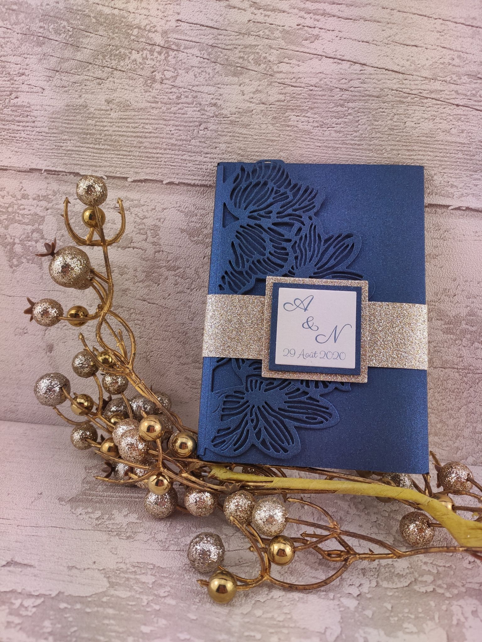 Faire part cisele bleu nuit or